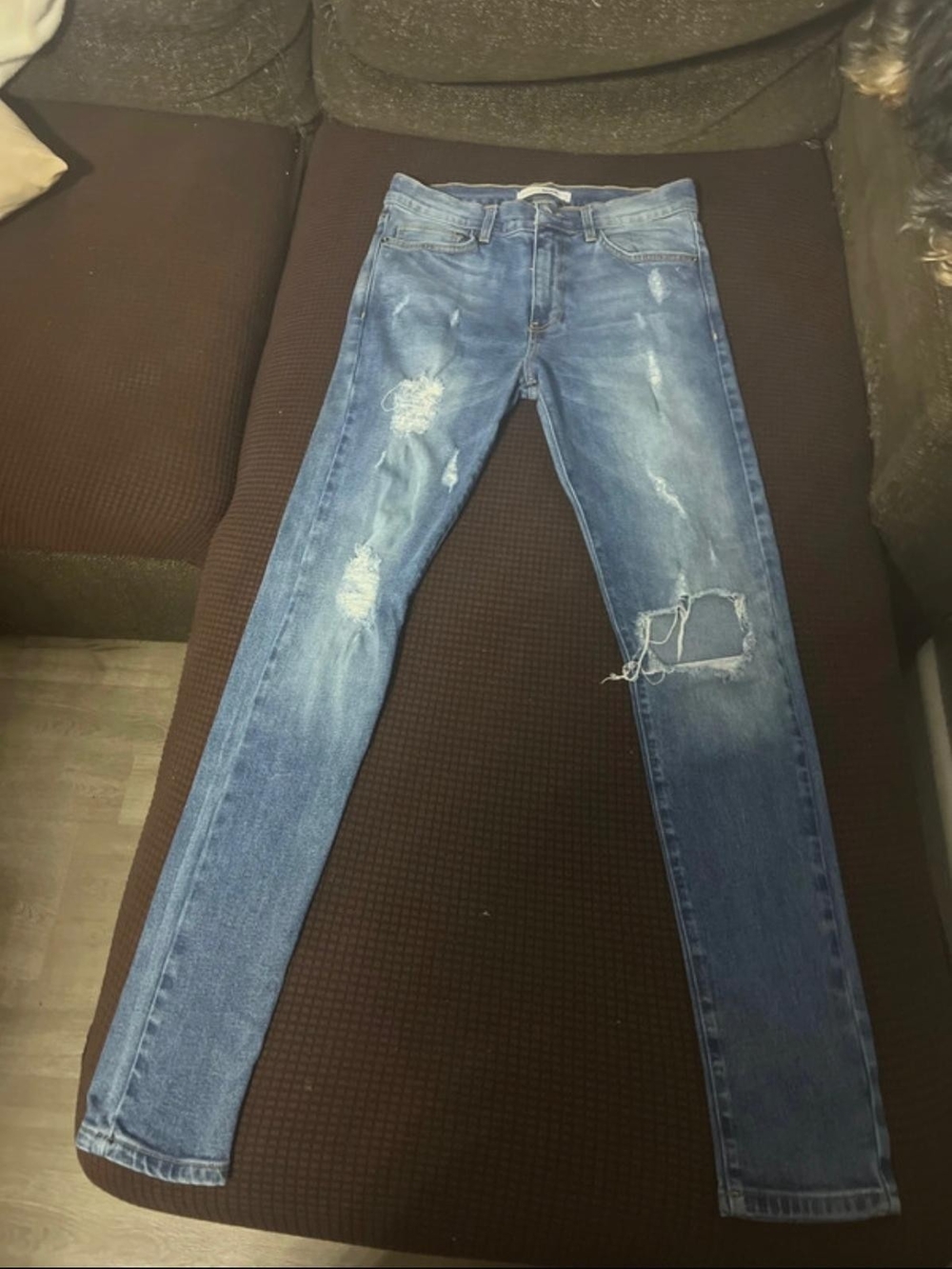 Fashion Nova Men's Distressed Light Blue Skinny Jeans